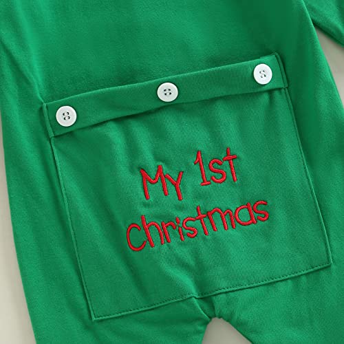 My First Christmas Baby Boy Outfit Letter Print Long Sleeve Button Romper Jumpsuit One Piece Brother Clothes (Green My 1St Christmas,0-6 Months) #TOP4