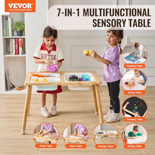 Image of VEVOR Sensory Table for Toddlers, Activity with 3 Foldable Storage Bins, Paper Roll Holder, Indoor /Outdoor Play Sand and Water, Wooden Drawing Table, Gift for Boys Girls