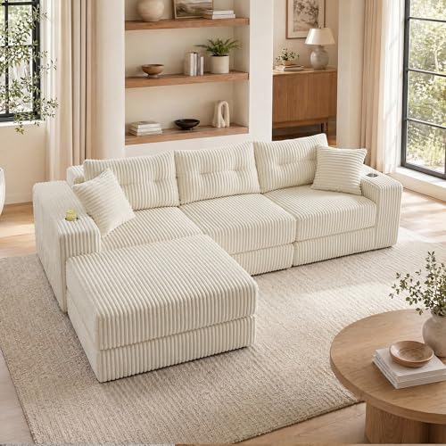 GRAVFORCE Modulares Schlafsofa 204cm L-Form Ecksofa mit Schlaffunktion Boneless Wolkensofa mit tiefer Sitztiefe, Becherhalter, klappbar & umwandelbar, für Wohnzimmer, Kord (Beige, 3 Sitzer) GRAVFORCE Modulares Schlafsofa 204cm L-Form Ecksofa mit Schlaffunktion Boneless Wolkensofa mit tiefer Sitztiefe, Becherhalter, klappbar & umwandelbar, für Wohnzimmer, Kord (Beige, 3 Sitzer)