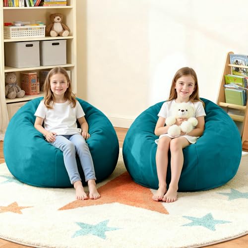 Image of HABUTWAY 2FT Bean Bag Chair 2-Pack, 2' Beanbags Small Bean Bag Chairs with Filling, Teardrop Bean Bag Chair Luxurious Velvet Ultra Soft Fur with Removable Cover(Sea Blue)