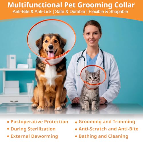 Image of Paterr 9 Pcs Soft Dog Cone Collar Adjustable Protective for Pet Flexible Plastic Cone for Dog After Surgery Recovery E Collar for Wound Healing Small Medium Large (Orange Border)
