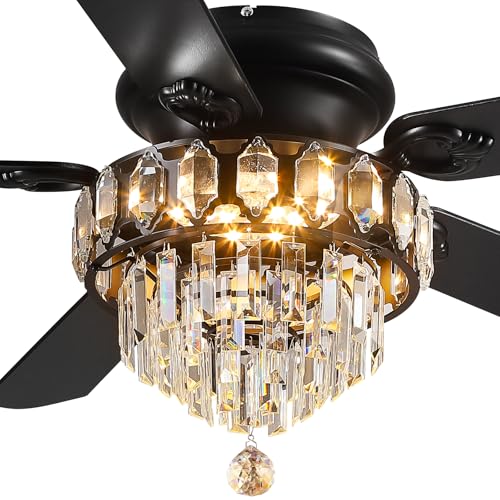 Asyko Crystal Ceiling Fan Fandelier with Lights - 52" Outdoor