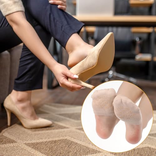Image of InnoHHustle Toe Socks for Mules, 6 Pairs Half Socks for Women Toe Topper Covers No Show Invisible Non-slip Liners for Mule (Black, Skin)