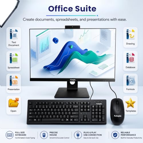 Image of Futopia 23.8 inch Full HD IPS All-in-One Desktop | Intel Core i5-14400 (Up to 4.70GHz) | 16GB RAM | 512GB NVMe SSD | Pop-up FHD Webcam | Wi-Fi 6 | Windows 11 Pro | Keyboard & Mouse Included