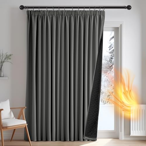 Deconovo Cortinas Opacas Blackout con Volantes, Cortinas Gruesas para Salón, Térmicas Aislantes, para Puertas, Divisorias de Habitación, 140×245 CM, Gris Claro, 1 Paneles