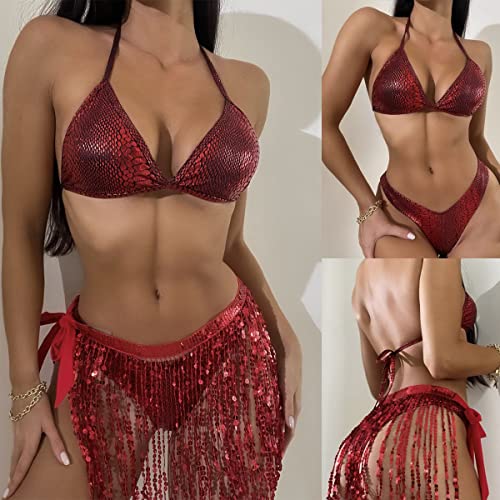 Women's Rave Metalic Bikini Set Shiny Snakeskin Print Bathing Suit Swimsuits Festivals3