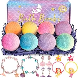 8 Packs Mermaid Bath Bombs for Kids Girls, Bubble Bath Bomb Kit with Surprise Toys Inside, Bath Toys for Kids Aged 4-8, Ideal Birthday Christmas Gifts Stocking Stuffers for Girls 3 4 5 6