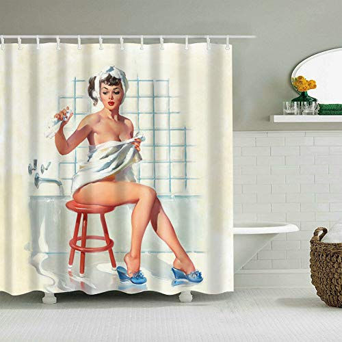 Nyngei Rideau de Douche Sexy Jolie Pin Up Fille Bathing Body Art Peinture Décor Rideaux 183X183CM Cover