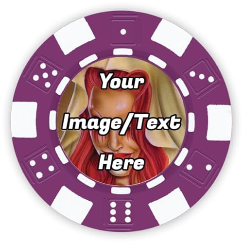 DA VINCI 100 Custom Poker Chips, Imprinted in Full Color with Your Image or Text - Heavy 11.5 gram Clay Composite Casino Sized Dice Striped Chips (Purple)