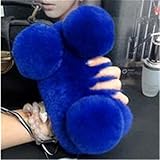 Case for iPod Touch 6,Handmade Warm Winter Rex Rabbit Fur Hair Stylish Cute Fluffy Panda Bling Crystal Rhinestone Pom-pom Soft Furry Case for Apple iPod Touch 6/ iPod Touch 5 (Dark Blue)