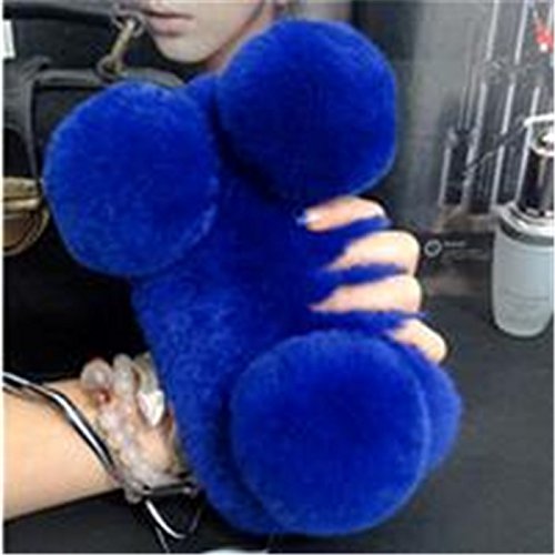 Case for Moto Z2 Play,Handmade Warm Winter Rex Rabbit Fur Hair Stylish Cute Fluffy Panda Bling Crystal Rhinestone Pom-pom Soft Furry Case for Motorola Moto Z2 Play (Dark Blue)