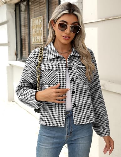 Zeagoo Flannels for Women Cropped Shacket Jacket Fashion Plaid Button Down Shirt 2025 Fall Coat Tops - Image 3