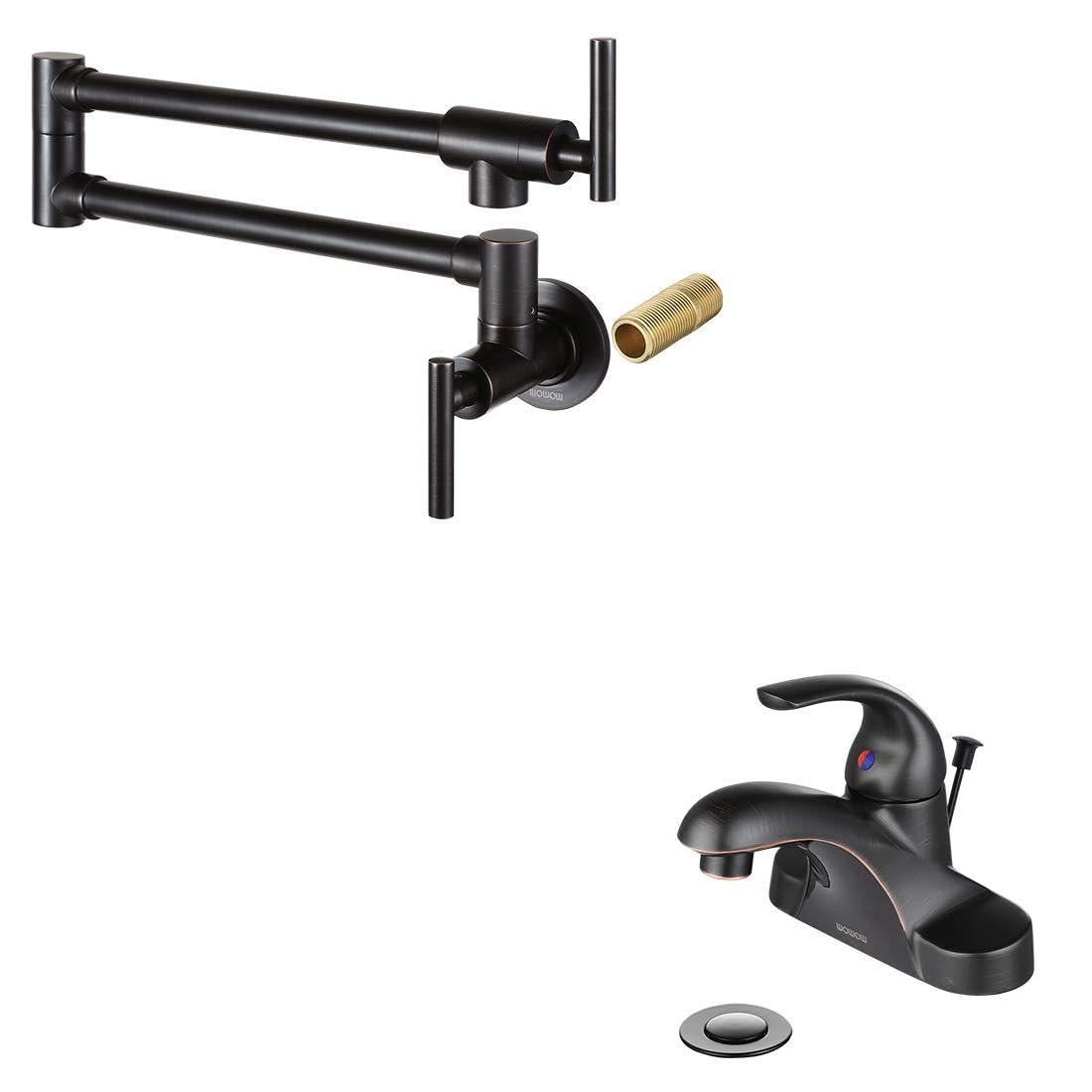 Jnfidosr Bronze Wall Mount Pot Filler Faucet Oil Rubbed Folding Arm Kitchen Faucets And Single Handle Commercial Bathroom Faucet Oiled Rubbed Lead- 4 Inch Centerset Bathroom Basin Faucet