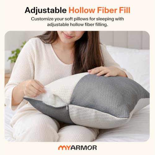 Image of MY ARMOR Sleeping Pillows Set 2 for Bed | 6 Month Warranty | White & Grey