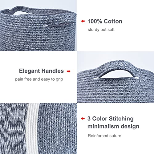 Image of Cotton Rope Blanket Basket, 72L Laundry Hamper, Navy Blue &White | 16 inchx 22 inch, Large Collapsible Woven Nursery Hamper with Sturdy Handles for Clothes Toys Towels, Bedroom Living Room Bathroom