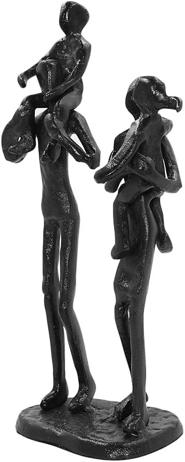 DreamsEden Rustic Family Figurines, Cast Iron Art Home Decoration Statue with Gift Card for Anniversary Birthday (Family of Four Carrying)