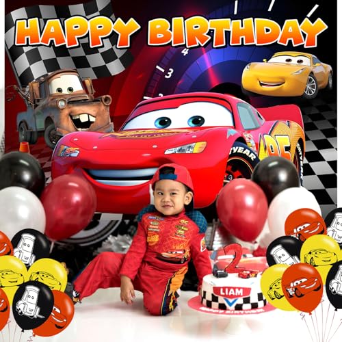 Image of Cartoon Car Birthday Decorations,Anime Backdrops for Party Decorations Supplies,Cartoon Car Happy Birthday Banner Backdrop for Party Supplies (5x3ft)