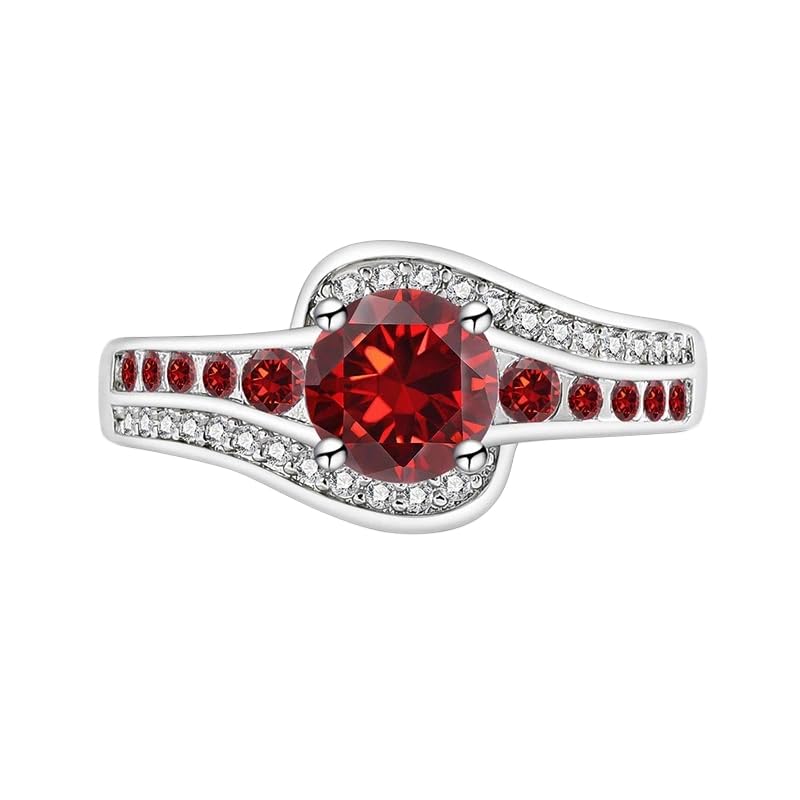 Anillos De Mujer, Anillo Solitario Brillante De Talla Redonda Para Mujer, Anillo De Compromiso O Boda Para Ella, Zafiro, Esmeralda, Amatista, Rubí, Banda De Diamantes Simulados, Joyería De Cóctel,
