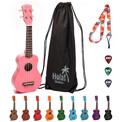 Hola! Music HM-21PK Soprano Ukulele Bundle with Canvas Tote Bag, Strap and Picks