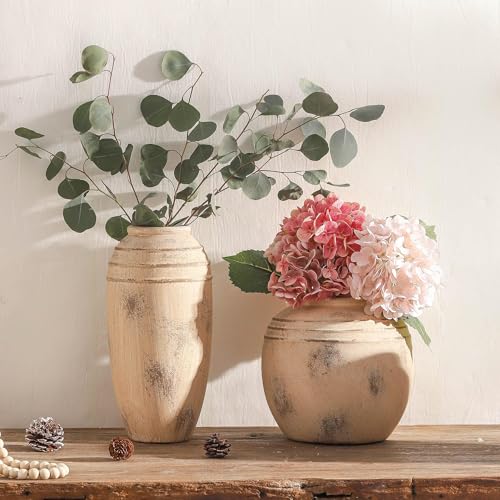 Ceramic Flower Vase with Handles, 12 inch Tall Vase for Centerpieces, Large Decorative Terracotta Vases, Farmhouse Rustic Vases for Home Decor, Living Room, Table, Neutral vase Lyeec — view 6