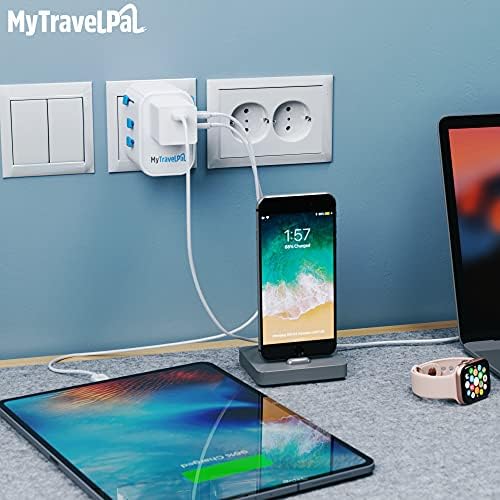 Worldwide Travel Adapter with USB-C & USB Ports | The Safest & Most Powerful All In One Adaptor | MyTravelPal® Pro: Universal Earthed International Wall Charger | USA EU UK AUS