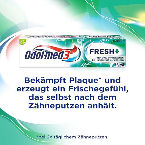 Odol-med3 Fresh+ Zahnpasta, Zahncreme mit Minzgeschmack für ein Frischegefühl, das selbst nach dem Zähneputzen anhält, 75ml – Bild 4