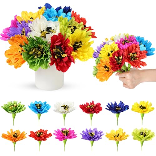 Fleurs artificielles mexicaines en papier crépon multicolore pour fête : Lot de 12 bouquets