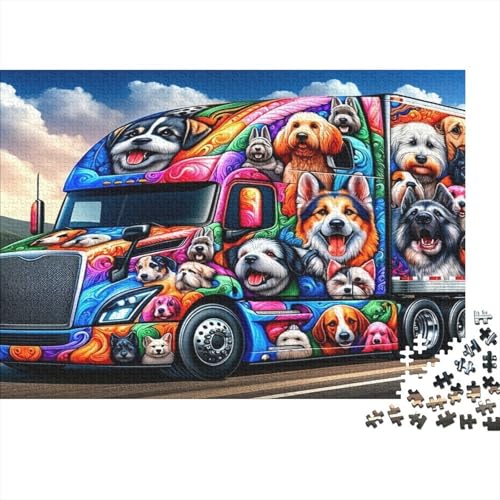 Camión Pintado Puzzle de 1000 Piezas Cartón para Adultos Perros Arte Juego de Puzzle Familia Relajante 38x26cm/1000pcs