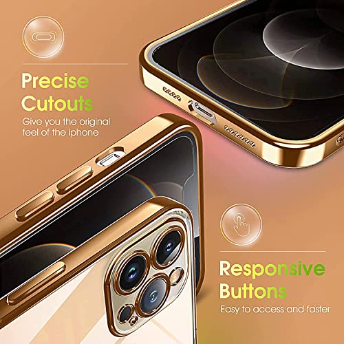 Image of VONZEE TPU Transparent Case Compatible With Iphone 12 Pro Max (6.7 Inch), Luxury Electroplated Soft Edge Bumper Case, Full Camera Protection & Shockproof Case Cover (Gold), Gold