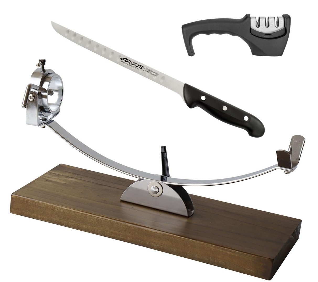 Soporte Jamonero Balancín | Jamonero Giratorio Profesional | Jamonero Madera | Incluye Cuchillo Profesional, Afilador Funda Cubre Jamón| Jamoneros Elite Collection
