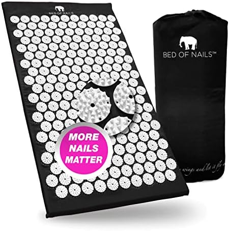 BED OF NAILS The Comfortable Acupressure Mat - 8,820 Pressure Points Premium Acupuncture Mat for Back Pain Relief, Increased Energy, Relaxation, FSA/HSA Eligible, Carry Bag, 29 x 16 x 1”, Jet Black