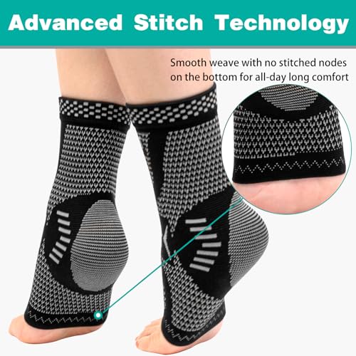 Image of INDEEMAX Ankle Brace for Sprained Ankle Compression Sleeve, Copper Infused Ankle Support Brace for Women & Men, Plantar Fasciitis Relief Achilles Tendonitis, Sports Running, Silver Black, XL