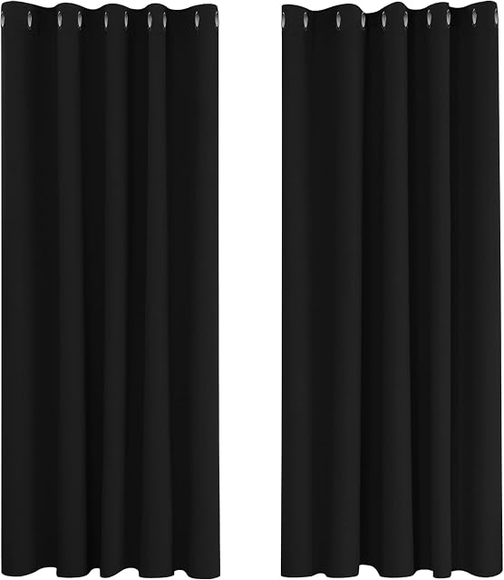 Deconovo Super Soft Window Treatment Thermal Insulated Room Darkening Eyelet Blackout Curtains for Children 66 x 72 Drop Inch Black 2 Panels