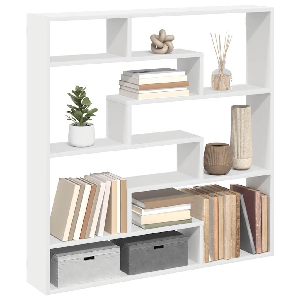 Étagère cube murale en bois blanc 100x18x100 cm avec 7 compartiments de rangement