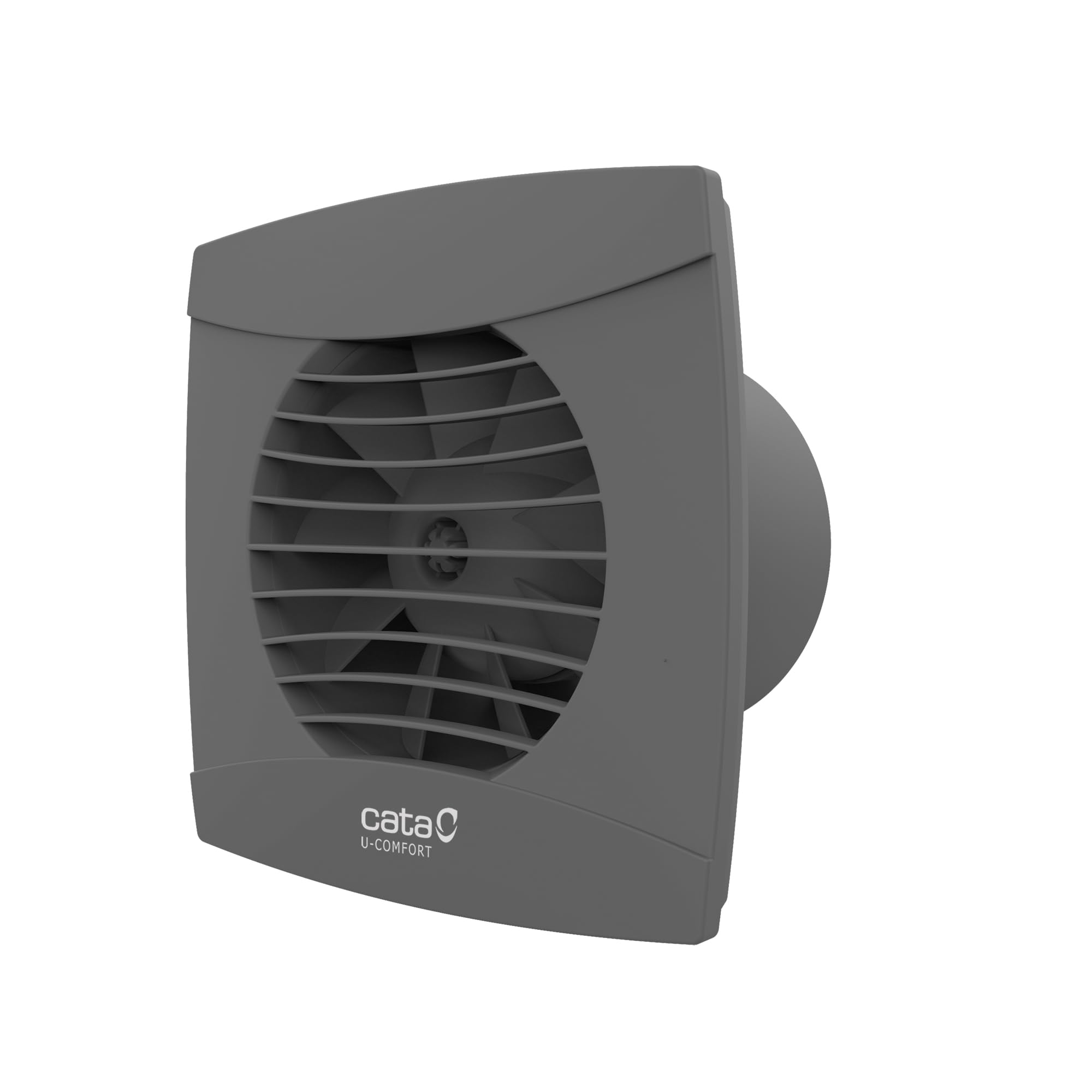 CATA Ekstraktor łazienkowy UC-10 HYGRO SILVER Bardzo płaska tarcza wymienny timer regulowana prędkość 2200 obr/min czujnik wilgotności cichy 26 dB przepływ 110m3/h moc 8 W lekki 0,65 kg kolor szary