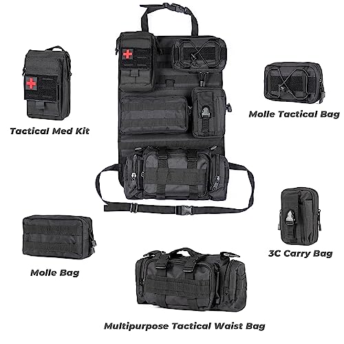 OHMU Tactical Seat Back Organizer Storage Hanger Bag with 5 Detachable Molle Pouch Vehicle Molle Panel Organizer Storage Bag Universal fits for All Vehicel