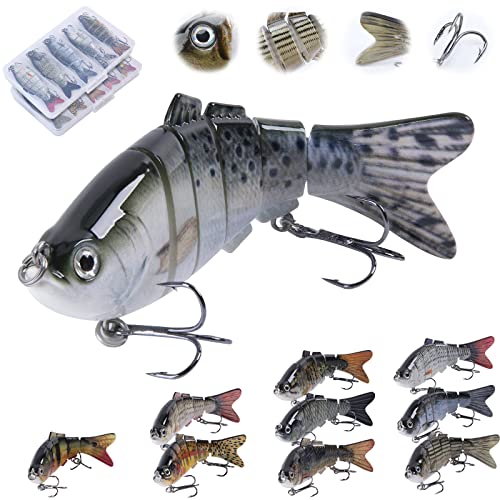 Goture Bass Fishing Lures, Jointed Swimbaits For Bass Fishing,Slow Sinking Swimming Bait, Topwater Fishing Lures For Freshwater Saltwater, Segment Swimming Lures, 10Pcs Bass Lures Kit With Tackle Box #TOP11