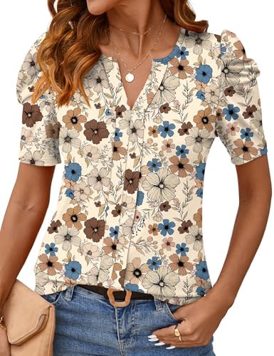 Rapbin Womens Summer Tops 2025 Puff Short Sleeve V Neck T Shirts Dressy Casual Spring Blouses for Women Rapbin Womens Summer Tops 2025 Puff Short Sleeve V Neck T Shirts Dressy Casual Spring Blouses for Women