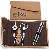 IKAS Cuticle Nipper with Pusher & Cutter Scraper; Curved Scissor with Tweezer. Professional Grooming