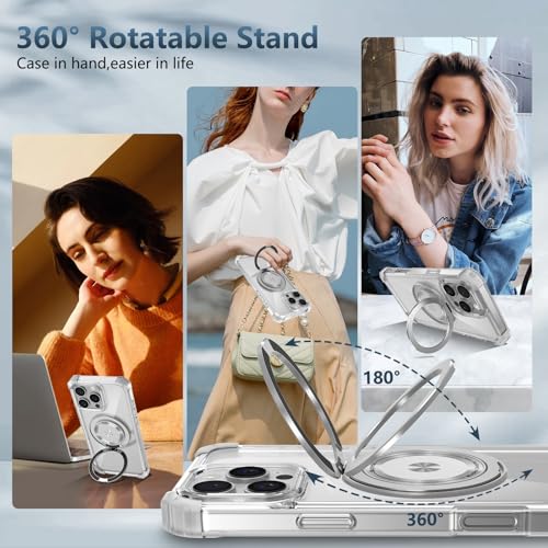 Image of Cubix Back Cover Case for iPhone 16 Pro Hard PC + TPU | Metal Ring Kickstand | 1500g Magnetic Hold | 360 Rotating Stand | Military Drop Protection | Air Cushioned Corners