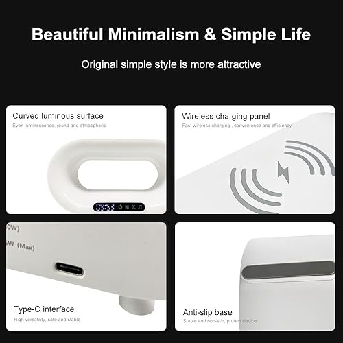 Miniatura 9 de Homimor Altavoz de carga inalámbrica LED, cargador inalámbrico de 15 W con altavoz Bluetooth, despertador, lámpara de ambiente de luz nocturna para