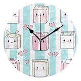 Niedliche, bunte Cartoon-Getränkekiste, 25,4 cm, runde Schlafzimmer-Wanduhr, kein Tickgeräusch, dekorativ für Wohnzimmer, Badezimmer, Hotel