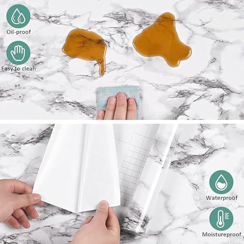 Image of Self Adhesive Marble Wallpaper Kitchen Oil Proof & Waterproof Wallpaper for Cabinet Makeover, Almirah, Plastic & Tabletop, Wardrobe (60x200cm) (White Marble Dark)