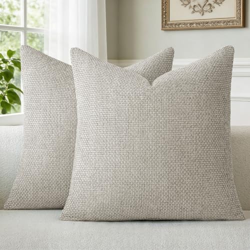 a moment Grey-Beige Chenille Throw Pillow Covers 18x18 Inch Pack of 2 Modern Decorative Throw Pillow Cases Farmhouse Cross Throw Pillowcases Home Decor for Sofa Bedroom Living Room