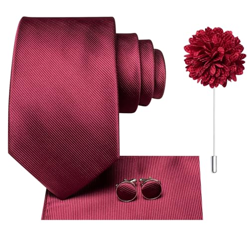 Image of Hi-Tie Men's Tie Lapel Pin Set Pocket Square Cufflinks Formal Woven Silk Tie Sets Wedding Party