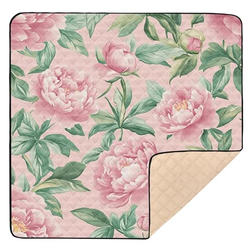 BOESI Graffiti Pink Peony Baby Play Mat, 50“ X 50” Washable Folding Crawling Mat, Baby Floor Mat, Soft, Non-Slip