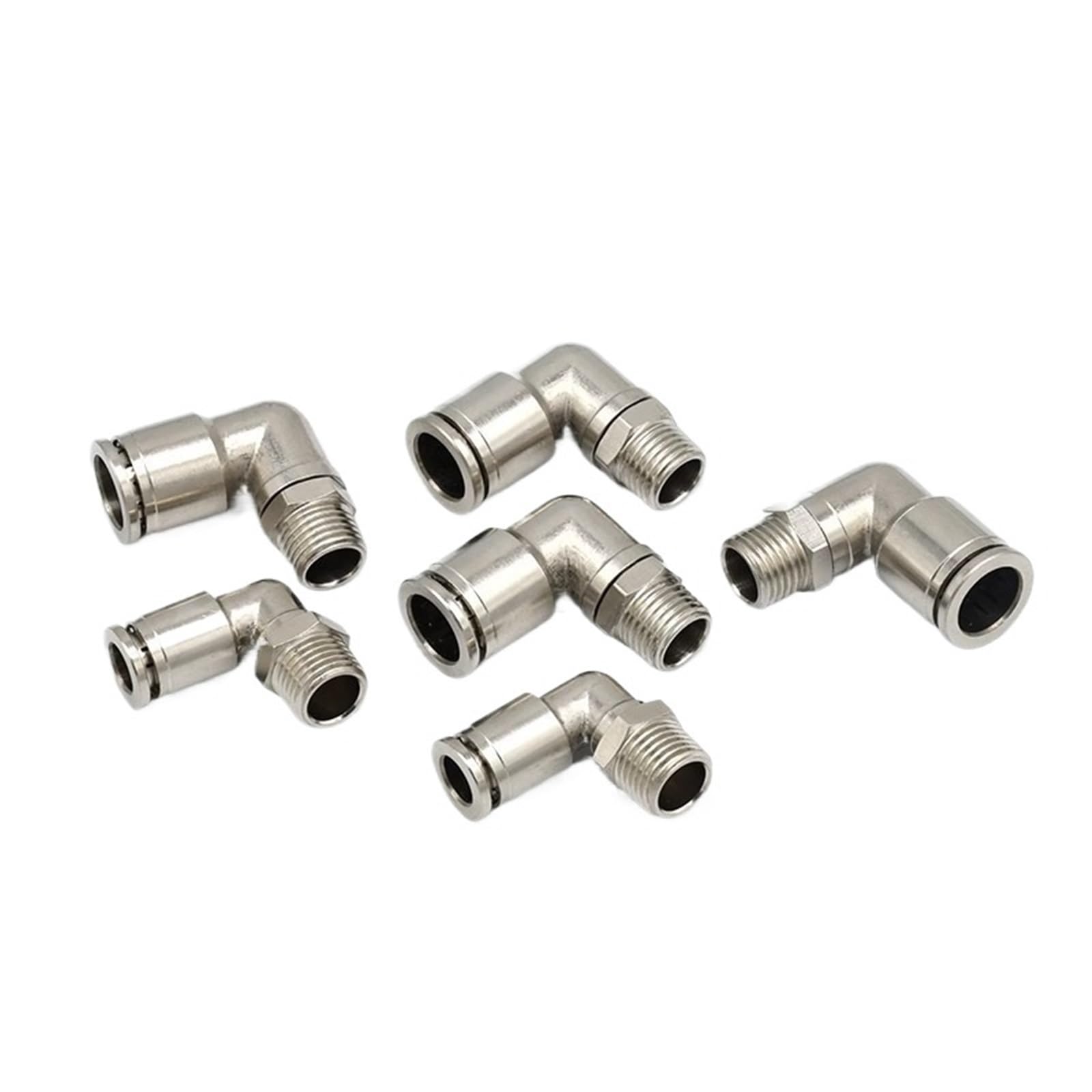 Racor neumático PL codo de 90 grados con tapón rápido de rosca externa M5