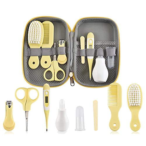 RoseFlower Set para Cuidado del Bebé, Kit de Aseo para Bebés 8 en 1 con Cortaúñas, Limpiador de Nariz, Cepillo de Dientes, Cepillo para El cabello, Regalo para Bebé Recién Nacido #3 (Amarillo)