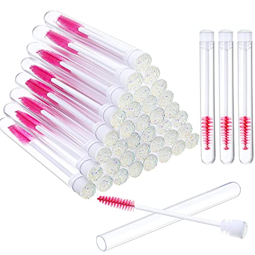 80 Pieces Disposable Mascara Brushes Tubes Set, 40 Pieces Empty Mascara Wand Tube With 40 Pieces Eyelash Brush Makeup Tool Cleaning Brush For Eyelash Extension (Colorful Sequins Style) #TOP8