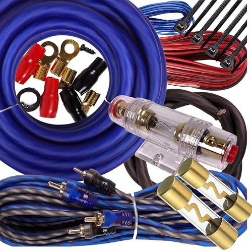 Gravity Complete 2600W 4 Gauge Amp Kit Amplifier Install Flexible Wiring Complete 4 Ga Installation Cables for Installer and DIY Hobbyist - Blue